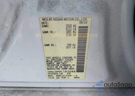 2015 Nissan Altima 2.5 S из США, поврежденный, VIN 1N4AL3AP6FC165086